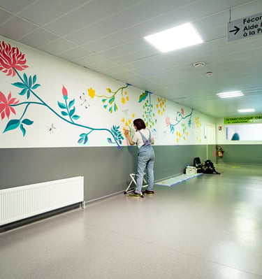 Fresque peinture murale hôpital maternité Pierre-Jean Parry CHU Caen Normandie