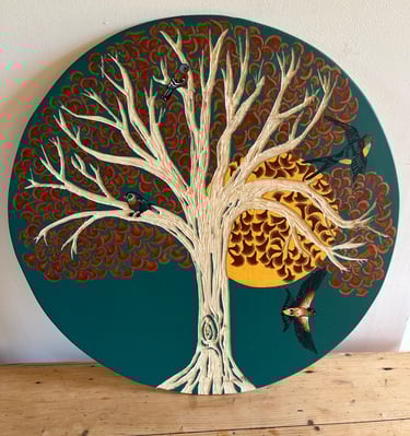 Commande tableau arbre gravure sur bois peinture Seine-Maritime Rouen personnalisation motif Normand