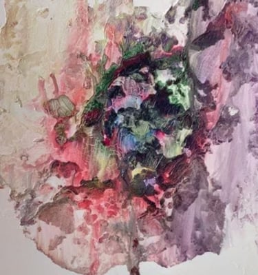 Uno de los dos cuadros del conjunto "Patio Andaluz", colores y texturas florales
