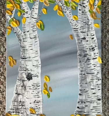 Birch Trees with Textured Yellow Leaves