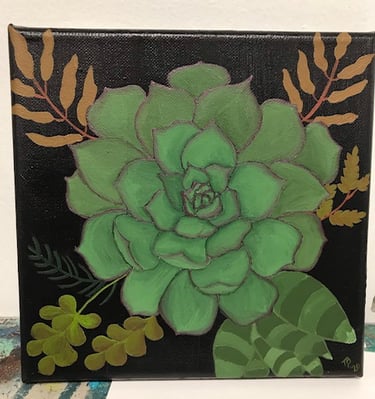 Large Green Succulent Plant Painting