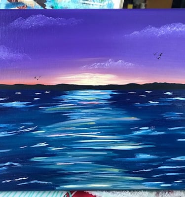 Ocean Horizon at Sunset Painting