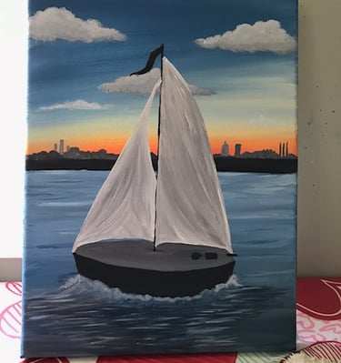 Sailboat in front of a Sunset Skyline