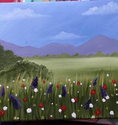 Red White and Blue Flowers in a Field