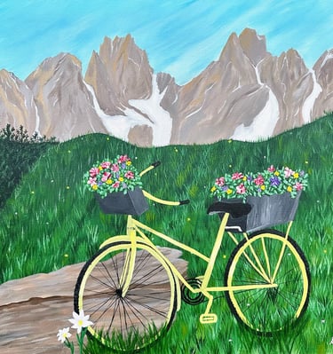 Yellow Bicycle in the Swiss Alps Painting