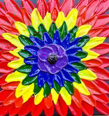 Vibrant Textured Rainbow Flower Painting