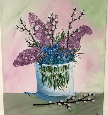 Lilacs and Willow Buds in a Water Glass