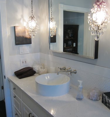 Master bathroom after remodel – large-format floor tile and updated finishes – Scottsdale, AZ