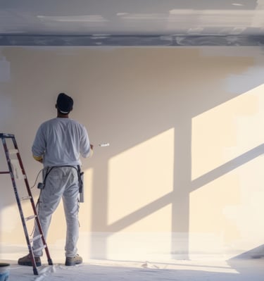 Pintor en habitación con una brocha.