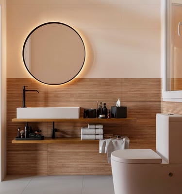 a bathroom with a toilet and a mirror