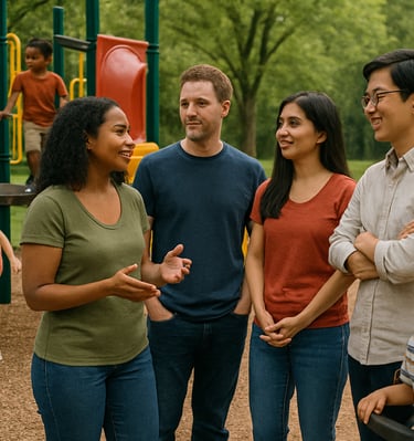 Parents talking at a playground