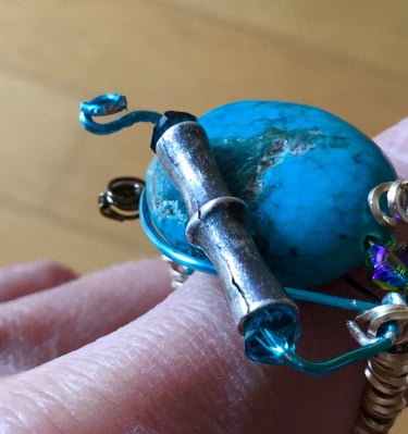 Ring, wire work, turquoise and crystals..