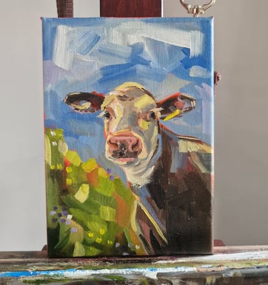 cow painting, paintings for home, unique art, cute art, wildlife art, animals, portraits, art