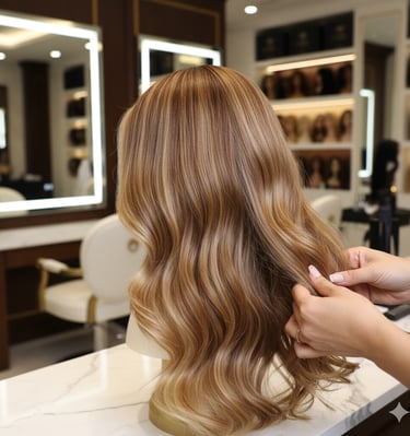 a woman is getting her hair styled by a hairdressuck