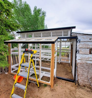 Framing and panel work on custom rabbit barn on a ranch near Colorado Springs in El Paso County.