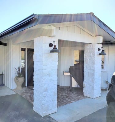 Stone work pillars exterior of full home renovation. Colorado Springs.