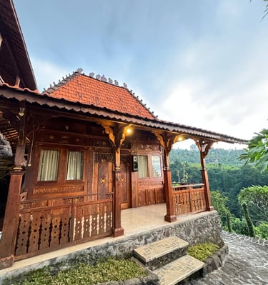 Antique Joglo teak pavilion exterior showcasing traditional Indonesian architecture crafted from reclaimed teak wood