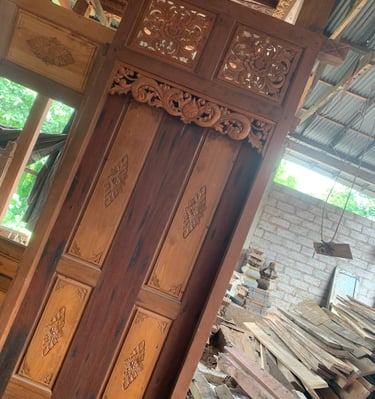 Handcrafted Joglo teak structure built with precision using antique reclaimed wood for luxury architectural projects