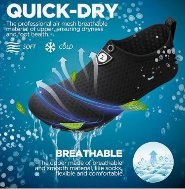 Lightweight quick-dry water shoes for beach and water sports.