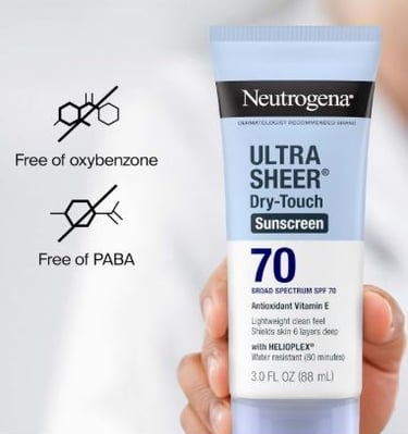 Bottle of ultra-sheer, water-resistant sunscreen lotion with SPF 70.