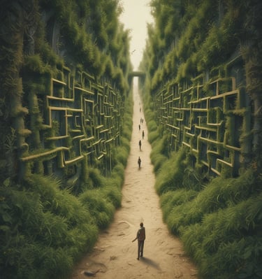 A dimly lit display booth with various vintage-style lamps and light bulbs, some hanging from ropes, others sitting on a table with a blue cloth. The setup has a retro and industrial vibe, with several decorative items and books placed around the lights. A sign reads 'MARTE LUMEN', suggesting a focus on lighting design.