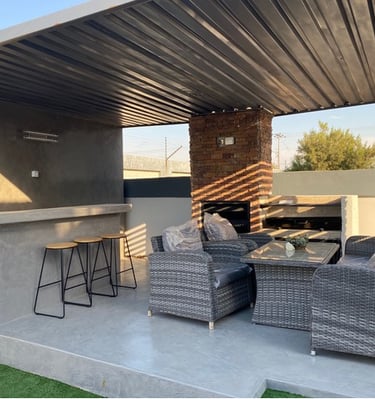 Cretecote nickle grey entertainment countertop and floors for elegant cement finishes installed by Tswanacrete Botswana.