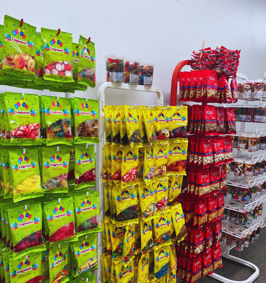 a display of candy shoppers and candy bars