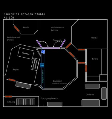 a floor plan of a building with a black background