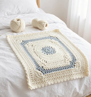 Elegant woman holding a personalized crochet bag in soft beige tones against a minimalist background.