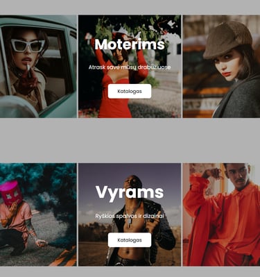 GS Fresh Couture svetainės kategorijų (Moterims, Vyrams)  rodiniu ir nuotraukomis
