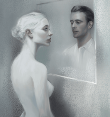 Digital painting of a woman looking in a mirror