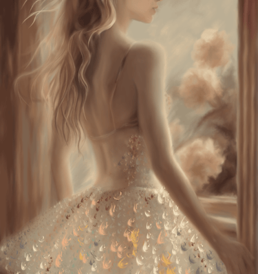 Digital painting of a woman in a dress with flowers