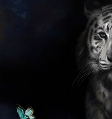 digital painting of a tiger gazing at a butterfly
