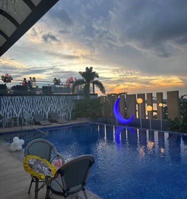 a pool with a blue sky and a blue sky