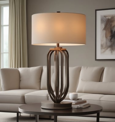 A collection of intricately designed brass vessels and jugs is displayed on a wooden shelf. The patterns on the metal surfaces are detailed and exhibit traditional craftsmanship. Warm lighting accentuates their metallic shine, creating a cozy and inviting atmosphere. Below the vessels, a traditional hand drum with a patterned surface is partially visible.