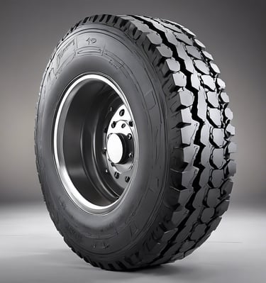 A close-up view of a car tire featuring the brand name in large letters on the side. The tire tread is clearly visible, showing detailed textures and patterns. The background consists of grass and parts of another vehicle, slightly out of focus.