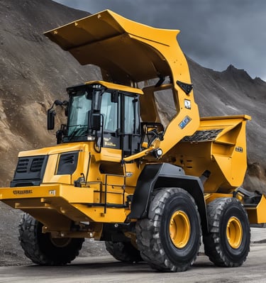 A close-up view of a rugged vehicle tire on a gravel road, with a forest and mountains in the background. The tire is marked with the brand Goodyear and features a multi-ribbed tread pattern suggesting off-road capabilities. The background shows a blend of green trees and a distant, slightly blurred mountain range under a clear sky.