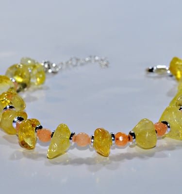 bracelet with lemon and jadeite, hematite elements, handmade, natural stones