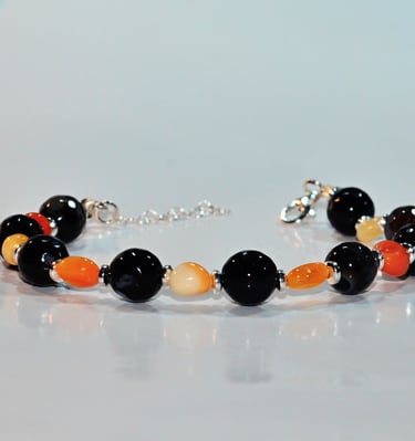 bracelet with agate, onyx, and hematite elements, handmade, natural stones