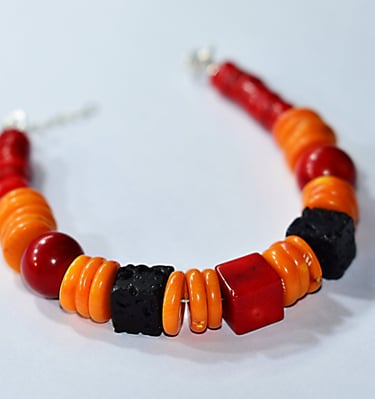 bracelet with natural coral and hematite elements, handmade, natural stones, another successful proj