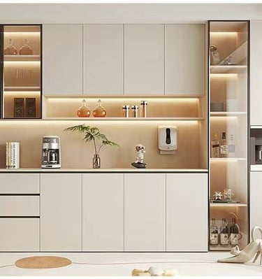 a kitchen with a white cabinet and a white counter top