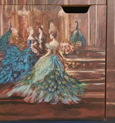 Unique hand-painted and decoupage furniture in earth tones , with artistic detailing by Morph Studios