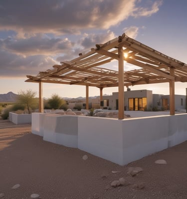 a house with a wooden structure and a wooden structure