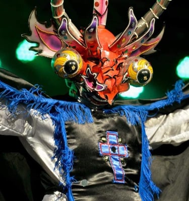 a man in a costume with a dragon headdress