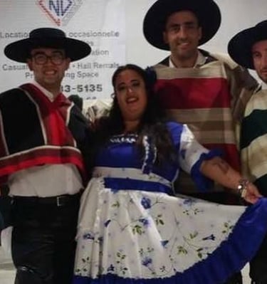 a group of people dressed in Chilean - style costumes