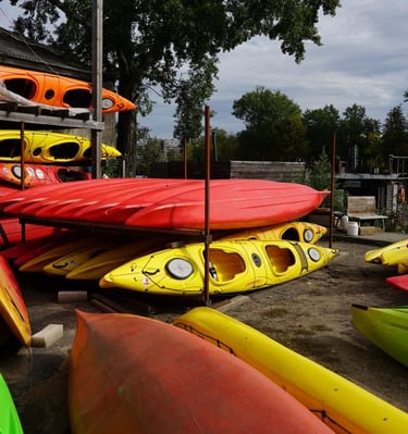 Kayaks near the Daugava River