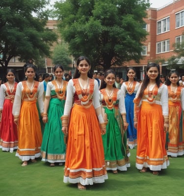 Six women pose confidently in front of a vibrant, colorful mural depicting large floral designs. The background consists of pink, green, and red hues. Each woman is dressed in stylish, contemporary outfits, ranging from white dresses to casual tops and pants. Their expressions and poses convey a sense of strength and empowerment.