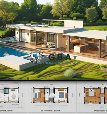 a house plan with a pool and a pool