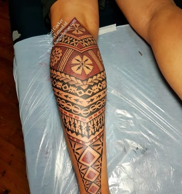 Polynesian leg sleeve, Fijian leg sleeve, Fiji samuqawe, Fiji veiqia, tatau 