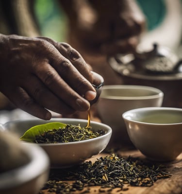a person is pouring tea into a cup of tea